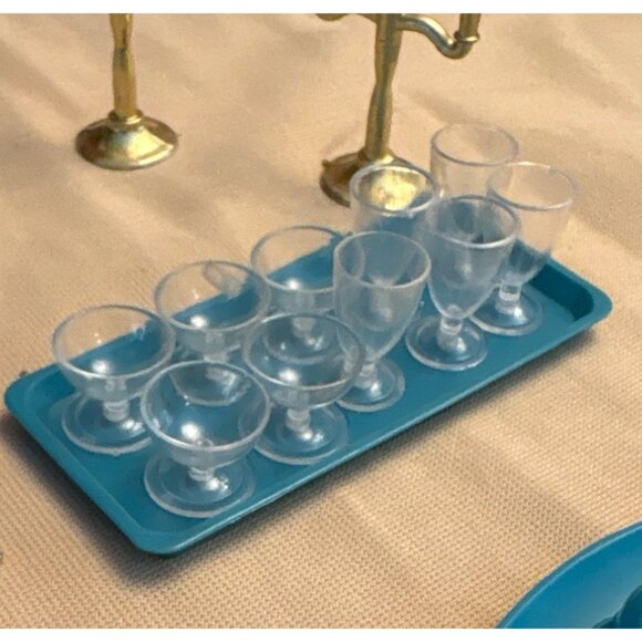 Marx Dollhouse Dining Set With Utensils Plates Cups Glasses and More 1950's - Picture 6 of 13